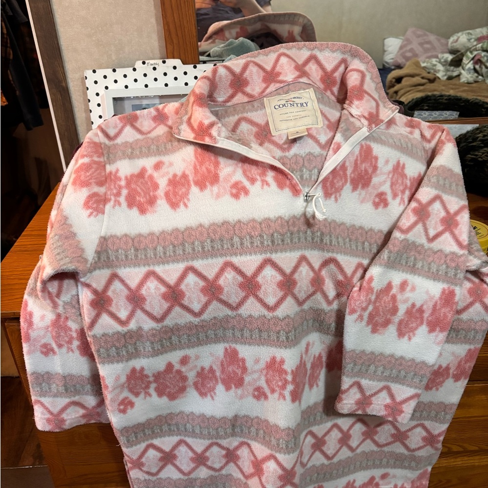 90s Victoria’s Secret Country Edition Pink and White Quarter-Zip Sweater